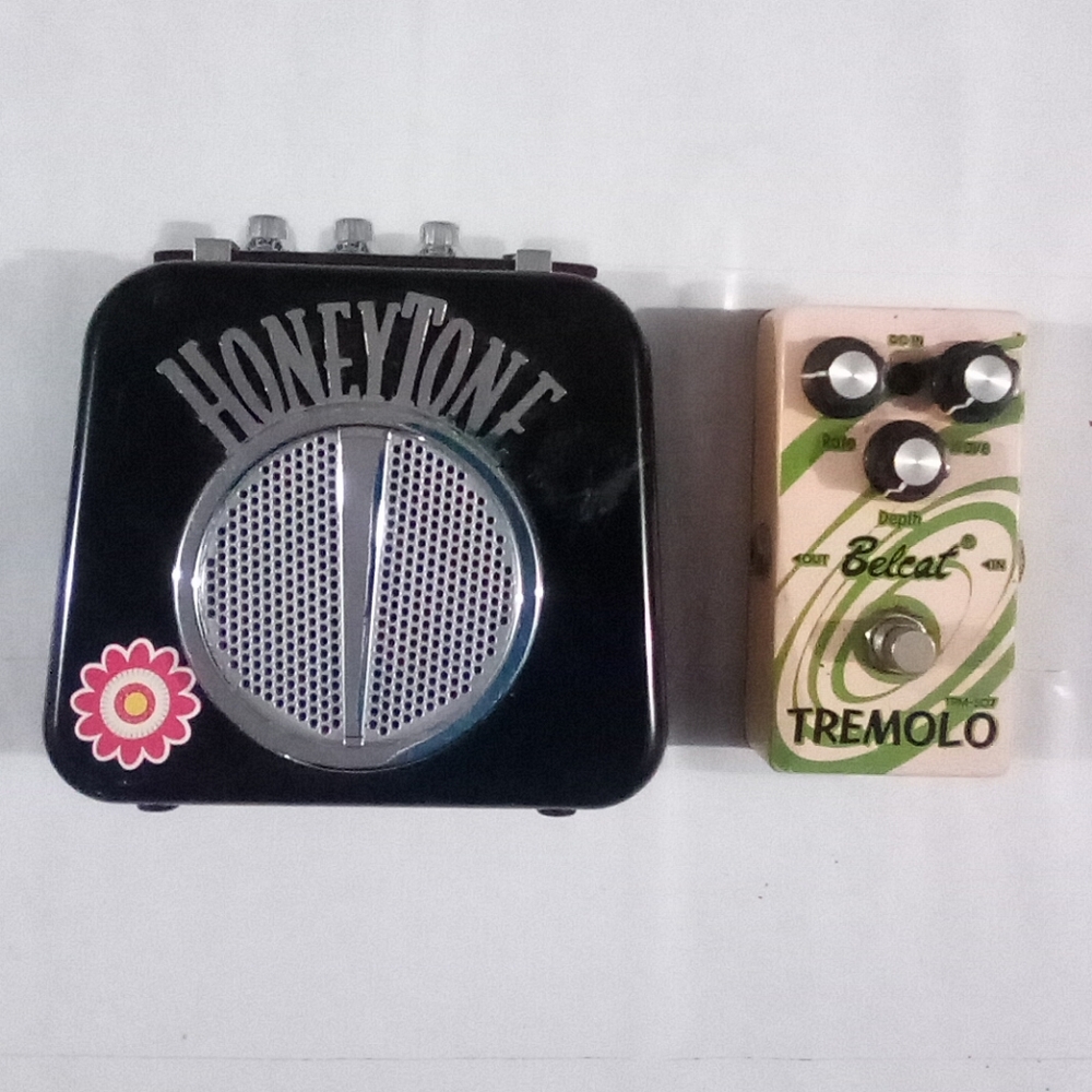 Black Honeytone Amplifier and Belcat Tremolo Pedal Combo